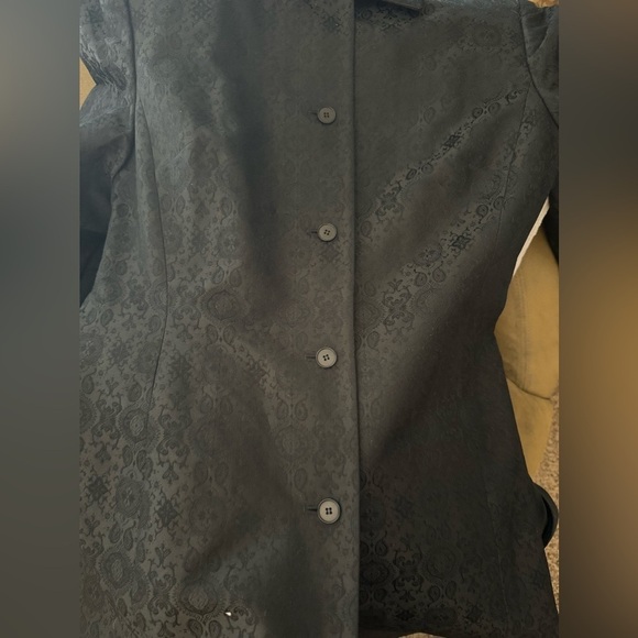 Ann Taylor 100% silk trench coat paisley printed black size 8 - Picture 3 of 7